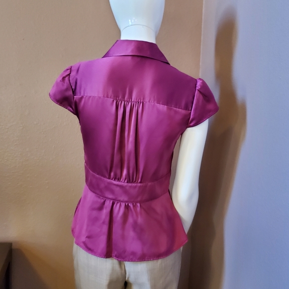 ANN TAYLOR magenta satin blouse 2P - Picture 3 of 5